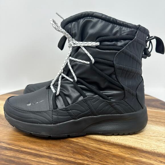 Nike Tanjun High Rise Boots Women's 7 Triple Black Leather Cord Lock AO0355-002 - Picture 1 of 7